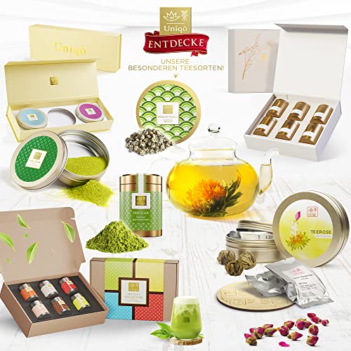 Teeblumen Geschenkset mit 6 Teerosen, Tee Set Geschenk für Frauen | Originelle Geschenkidee zu Weihnachten, Geburtstag oder jedem Anlass