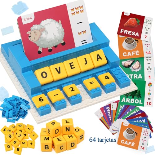 Afufu Español 64 Tarjetas Juegos para Deletrear Aprender a Leer, 3 in 1 Juguetes Montessori Educativos Niños 3 4 5 6 7 8 Años