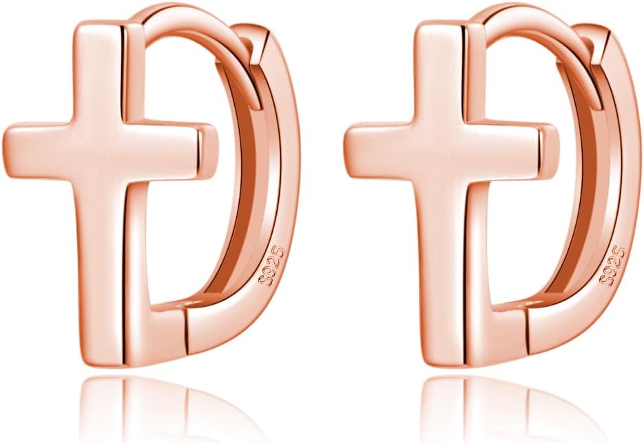 Reffeer Solid 925 Sterling Silver Cross Hoop Earrings for Women Teen Girls Small Cross Huggie Earrings Cartilage Helix
