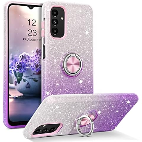 YINLAI Samsung Galaxy A13 5G Case Bling Glitter Sparkle Samsung Galaxy A13 Case for Girls Women with Ring Holder Kickstand Protective Phone Case for Samsung Galaxy A13 5G, Purple Gradient Cover