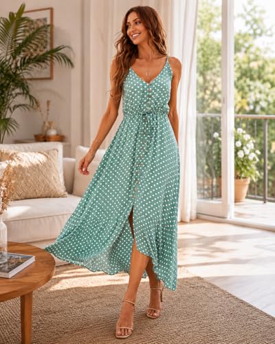 Image of BROVAVE Women's 2026 Summer Casual Boho Sundress Spaghetti Strap Midi Dress