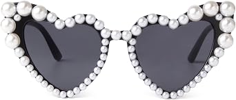 KFPH Heart Sunglasses for Women Cute Bride To Be Gifts Bachelorette Party Bride Sunglasses with Pearls