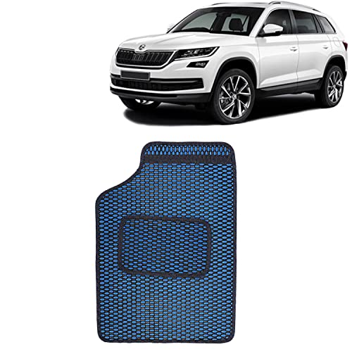 Image of Kingsway Dotted Design Car Floor Foot Mats Universal Fit for Skoda Kodiaq, Model Year : 2016-2020, Water and Dustproof, Color Blue, Set of 5 Pieces