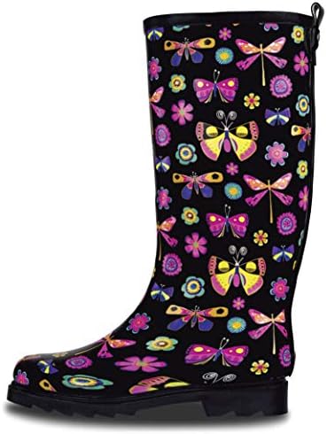 LONECONE Women's Rain Boots - Tall Rain Boots for Women in Cute Patterns with Matte or Glossy Finish, Butterfly Boots (Original Gloss), 7