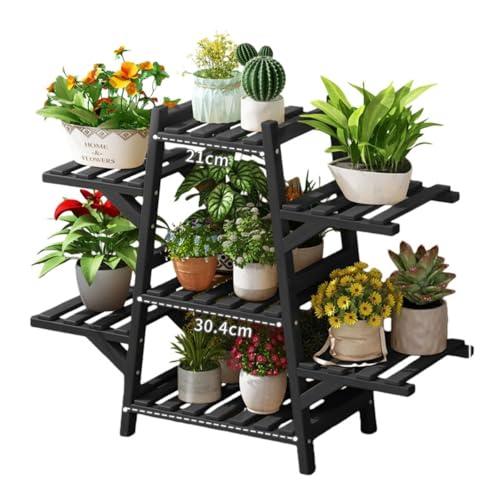 GRSMIS フラワースタンド 室内屋外 プランタースタンド 園芸 観葉植物 台 木製ガーデンラック 植物 棚 植木鉢台 ガーデン ベランダ (7階,ブラック)