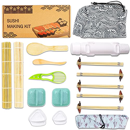 Sushi Making Kit, AerWo All In One Easy Sushi Roll Maker Set for Beginners - Sushi Bazooka, Bamboo Mats, Bamboo Chopsticks, DIY Sushi Roller Machine Sushi Kit for Home