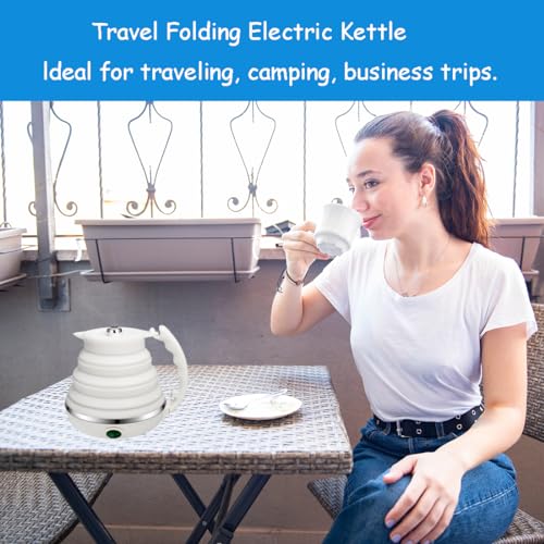 Image of Ultrathin Upgraded Food Grade Silicone Travel Foldable Electric Kettle Boil Dry Protection Portable with Dual Voltage and Separable Power Cord,555ML 110-220V US Plug