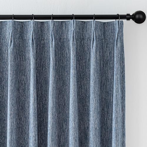Image of MYSKY HOME Dusty Blue Blackout Curtains 84 inches Long Pinch Pleated Curtains for Living Room Bedroom 100% Room Darkening Black Out Window Drapes with Hooks Back Tab, 40 inch Wide per Panel, 2 Pieces