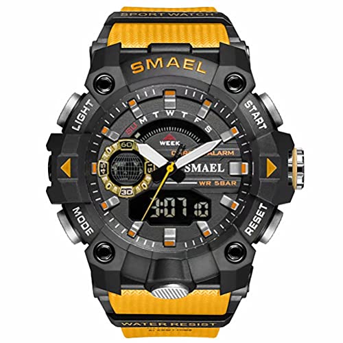 SMAEL Men's Digital Sports Watch Military Outdoor Waterproof Chronograph Watches Big Wrist with Alarm Date Multifunction LED Stopwatch (Orange)