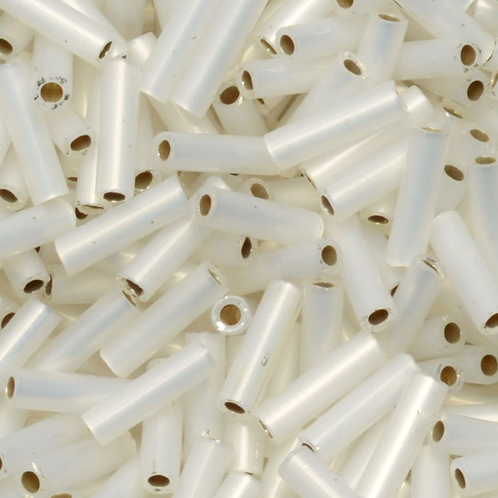Miyuki Bugle Beads #2, 6mm, 17g Tube, Gold Lined Opal-image-7
