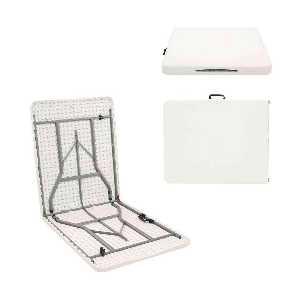 GARDIUN New Koln - Tavolo pieghevole e portatile, 240 x 74 x 74 cm, in resina bianca, con manico laterale e sistema di bloccaggio