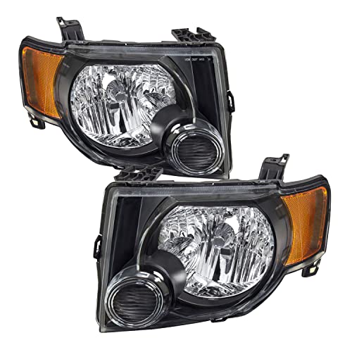 JSBOYAT Headlight Assembly Replacement for 2008-2012 Ford Escape SUV Headlamp Driver & Passenger Side Black Housing with Amber Reflector