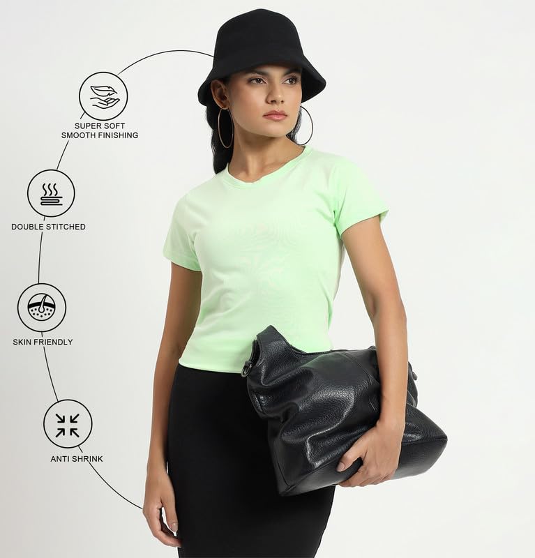 Image of Sleepynuts Women's Plain Round Neck Regular Fit Half Sleeve Cotton T Shirt