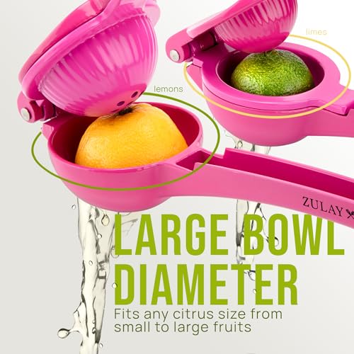 Image of Zulay Kitchen Metal 2-in-1 Lemon Squeezer - Sturdy Max Extraction Hand Juicer Lemon Squeezer Gets Every Last Drop - Easy to Clean Manual Citrus Juicer - Easy-Use Lemon Juicer Squeezer - Dragonfruit