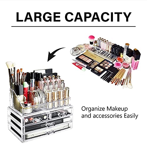 Ikee Design Clear Makeup Organizer Clear Cosmetic Storage Organizer, Makeup Organizer for Cosmetics, Jewelry, Hair Accessories, Cosmetic Display Case for Vanity, Bathroom Counter or Dresser