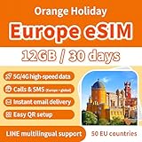 Orange Holiday Europe eSIM – 12GB 30 Days, 5G/4G High-Speed Data, Hotspot Allowed. Unlimited EU Calls/SMS + 30min & 200 SMS to Worldwide.Same-Day Online Delivery Support.(30 Days 12GB)