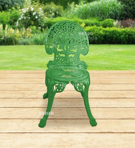 Image of BRISHI Cast Aluminium Garden Patio Seating Chair and Table Set for Balcony Outdoor Furniture with 1 Table and 4 Chair Set (Green)