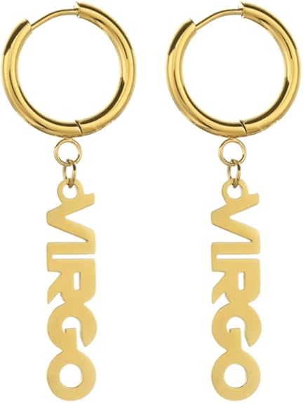 Zodiac Dangle Earrings for Women Stainless Steel 18K Gold Plated High Shine Lightweight Everyday Wear Charm Earrings Astrology Fashion Statement Jewelry Gift Idea