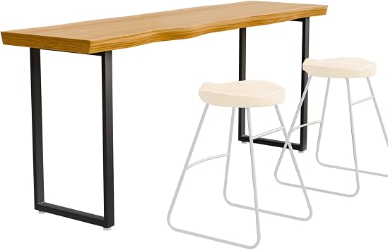 Industrial Solid Wood Bar Height Table, Live Edge Long Counter Height Dining Table, Narrow Kitchen Island Console Table for Bistro, Pub, Home or Restaurant
