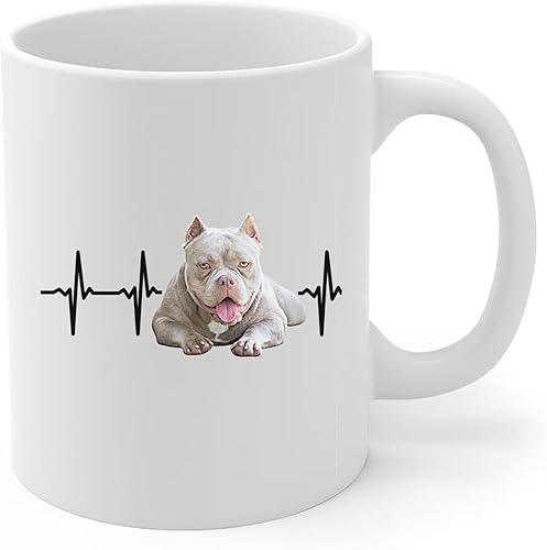 Miniatura 2 de Grey American Bully Heartbeat Lifeline Taza de café de cerámica blanca 11oz