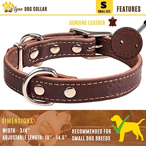 Heavy Duty Leather Dog Collar For Small Dogs - Soft And Strong Dog Collar For Puppy Or Small Dogs (Small: Fit 10" - 14.5" Neck, Brown) #TOP3