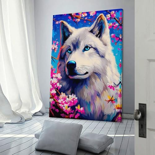 Art print loup multicolore 24x36inch affiche style moderne floral