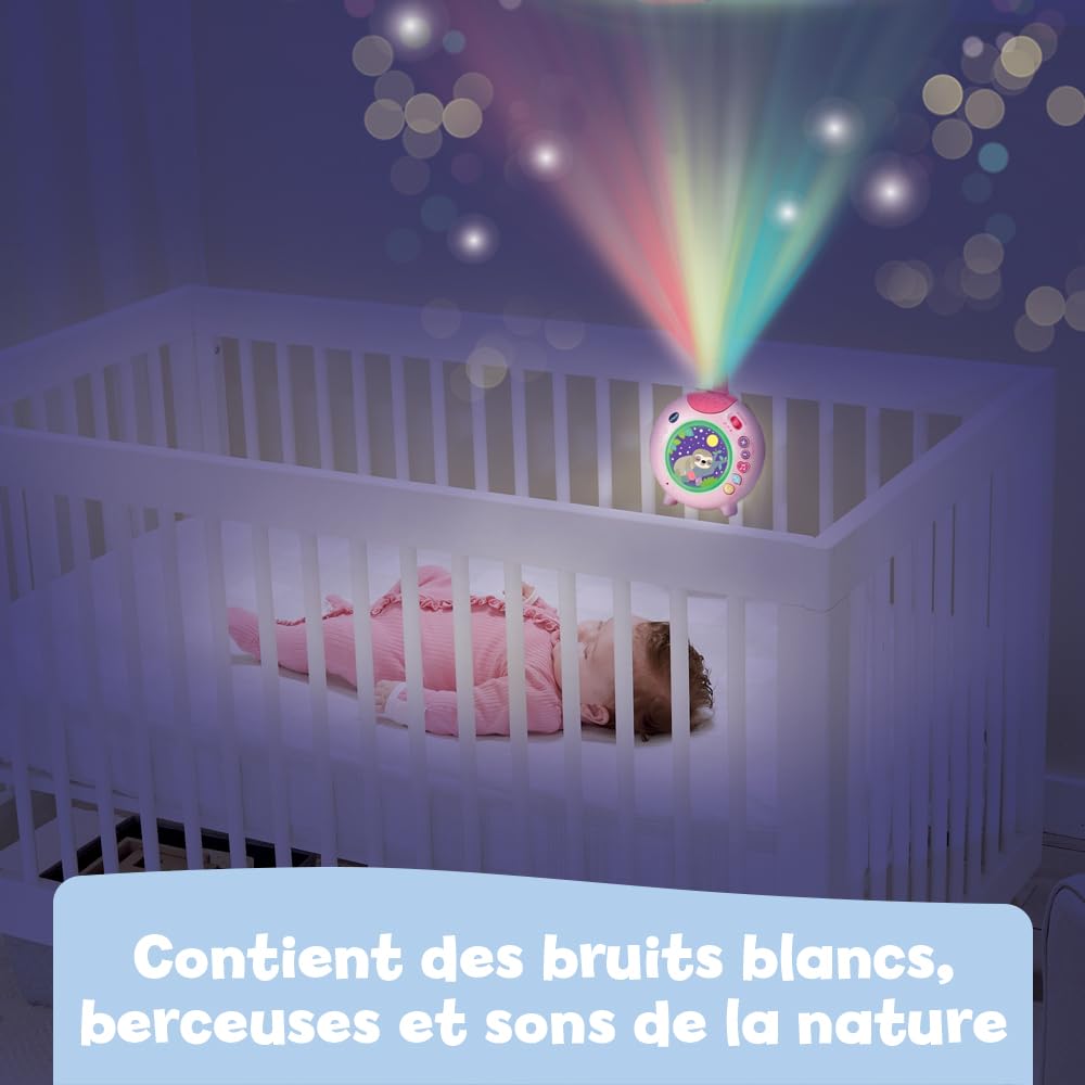 VTech Lumi Veilleuse Nuit Enchantée Rose Veilleuse Bébé Musicale Projection Lumineuse Plafond Musique Douce Bruits Blancs Sons Nature Cadeau Naissance