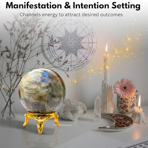 Image of Certified Sun Moonstone Crystal Ball for Meditation - Premium Crystal Vastu Items for Home and Feng Shui Items for Good Luck - Ideal for Pooja Supplies and Spiritual Practices (1.5 inch Inch)