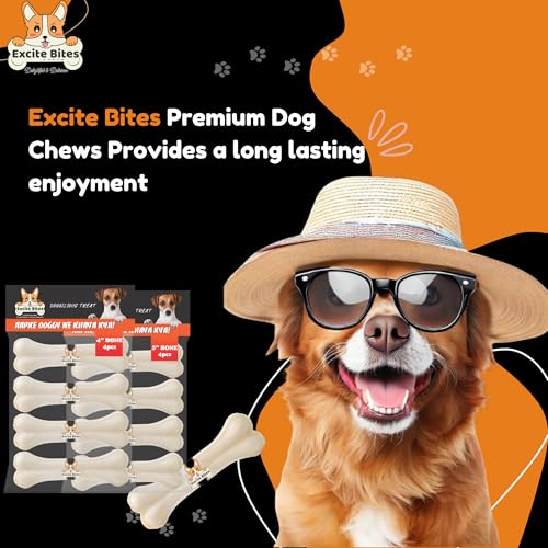 Image of EXCITE BITES Pressed Rawhide Bones for Dog Treats | Dog Calcium Bone Dog Chewing Needs | 4Inch & 5Inch Calcium Bone Treat for All Dogs | Combo Offer (4 inch-4Pcs) (5 inch-4Pcs), 465g (Pack of 2)