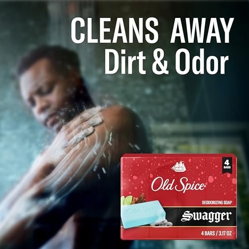 Image of Old Spice Bar Soap for Men, Refreshing Clean to Wash Away Dirt & Odor, Cleansing Formula, Long-Lasting & Confidence-Boosting Fragrance, Swagger with Lime + Cedarwood Scent, 3.17 oz (Pack of 4)