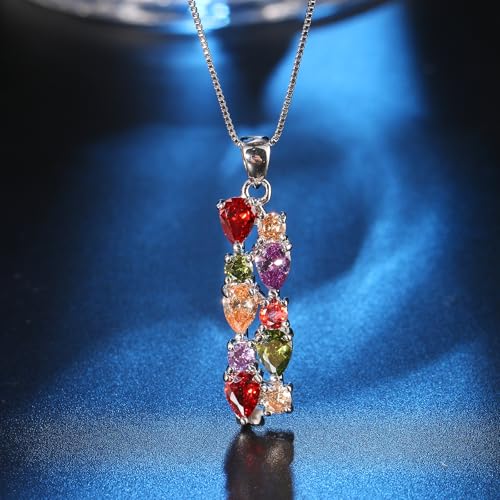 Hermosa Pendant Necklace for Women, Multi Gemstones Sterling Silver Pendant Necklace with Amethyst Garnet Ruby Blue Sapphire Fashion Jewelry3