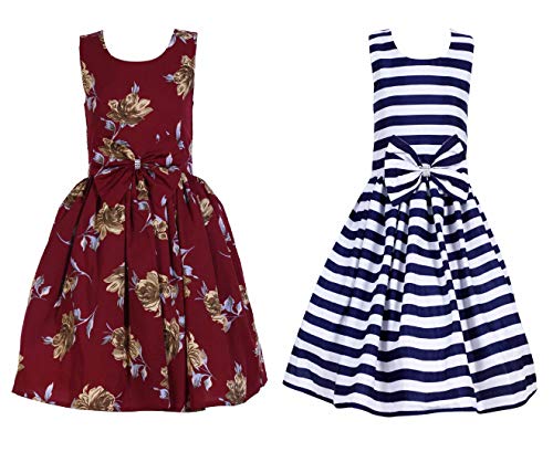 Image of Casual Frock for Baby Girls,Blue Printed and Olive Printed,Pack of 2