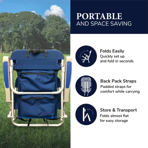 Caribbean Joe Folding Beach Chair, 5 Position Portable Backpack Foldable Camping Chair With Headrest, Cup Holder, And Armrests, Navy/Blue #TOP3