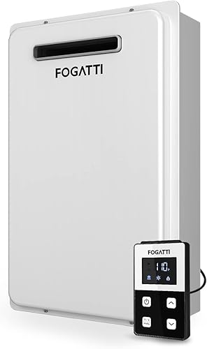 Calentador de agua sin tanque de gas propano, FOGATTI Outdoor 5.1 GPM, 120,000 BTU Calentador de agua caliente instantáneo blanco, InstaGas Classic