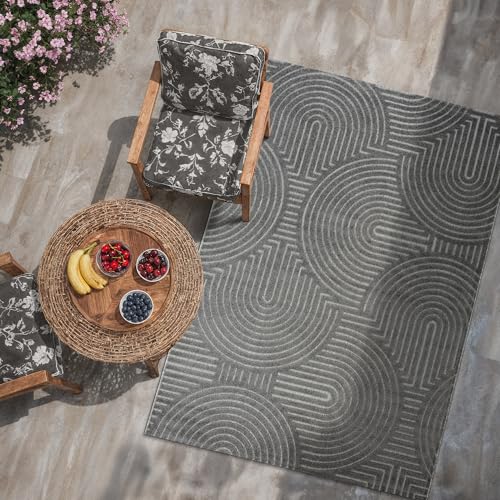 SANAT Berlin Outdoor Teppich Wetterfest - Teppich für den Innen- und Außenbereich - Grau, 120 x 170 cm