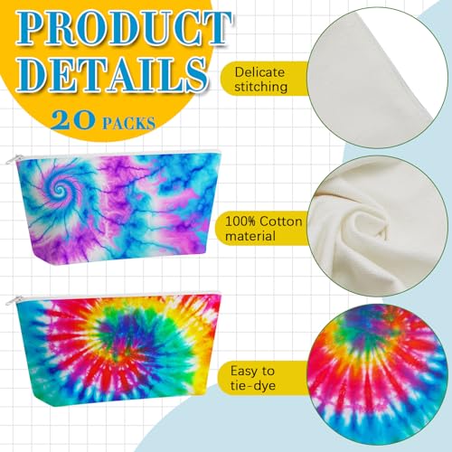 Image of Sanwuta 20 Pcs White Cotton Makeup Bags for Tie Dying, Items Things to Tie Dye, Blank Pencil Case Cotton Cosmetic Bags for Large Groups Dye Party Supplies(12 x 7.5 x 2.7)