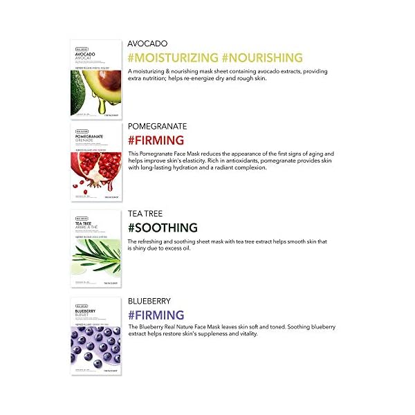 THE FACE SHOP Real Nature Face Mask 15 Pieces Variety Bundle | Naturally Derived,Mild Formula without Additives & High Adhesiveness | K Beauty Facial Sheet Skincare | Avocado,Aloe,Honey,Lemon,etc