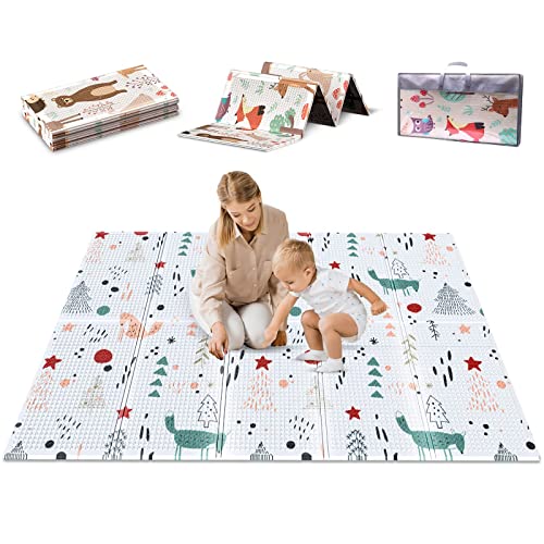 Image of ieBabay 79"x59" Baby Play Mat, Large Foldable Foam Floor Play Mat for Babies,Toddlers, Infants,Kids,Anti- Slip Soft Baby Crawling Mat,Reversible Waterproof Playmat,Travel Bag Included