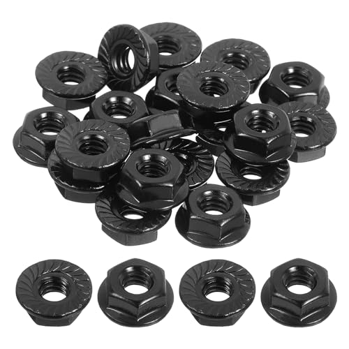 QUARKZMAN 1/4-20 Verzahnte Sechskant-Flanschmuttern, 20 Stück 304 Edelstahl Rutschfeste Sechskant-Flanschmutter, Vollgewinde, Helle Oberfläche, Schwarz