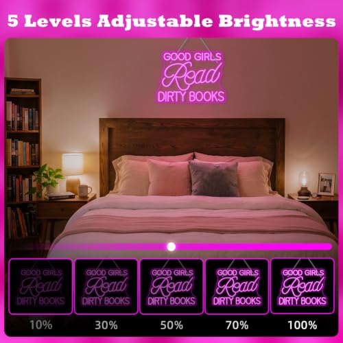 Image of LED Neon Sign for Wall Decor Good Girls Read Dirty Books Neon Light USB Powered Dimmable for Home Book Party Gift Bedroom Book Lover Home Library