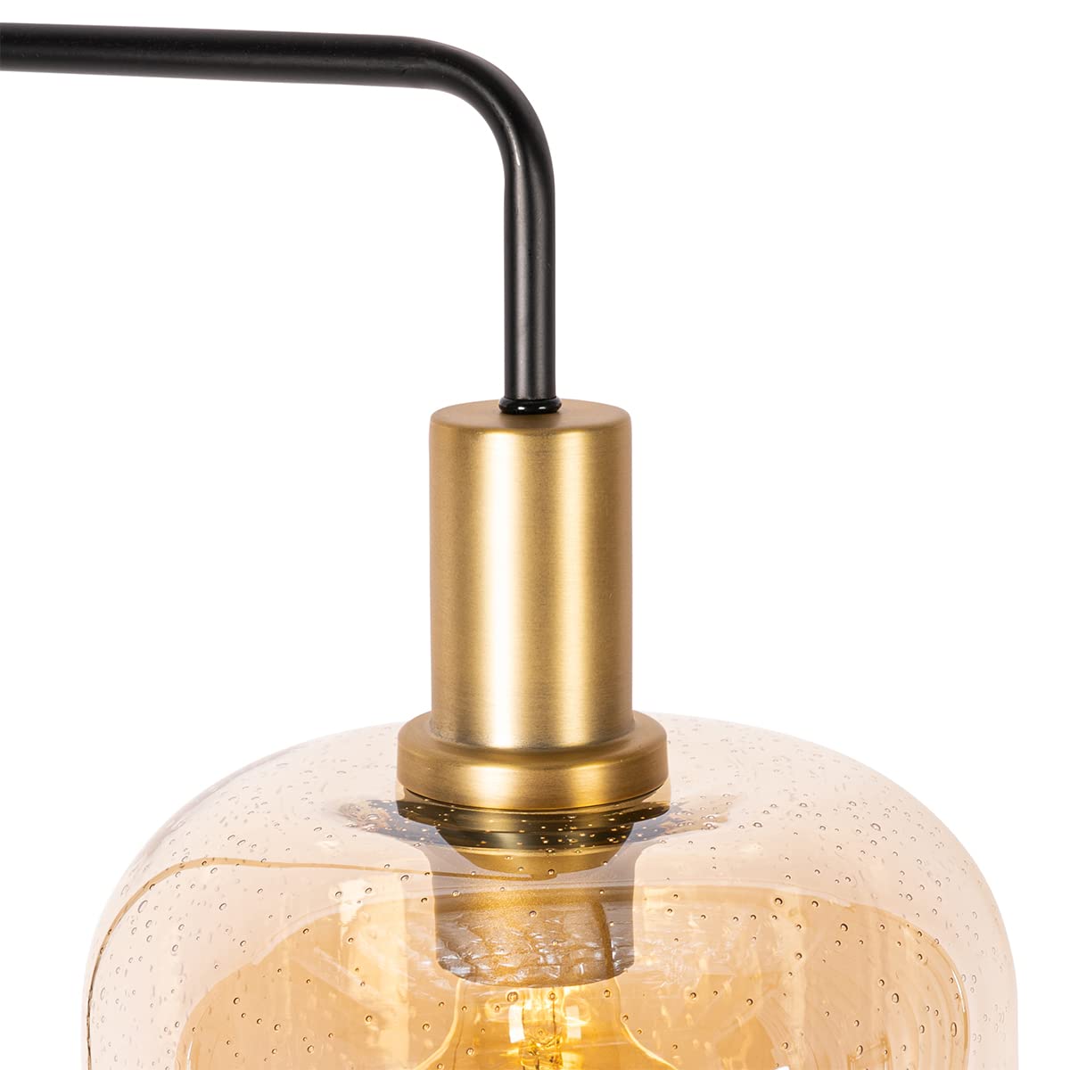 Qazqa Diseño Lámpara de pie de diseño negra con latón y cristal ámbar - Zuzanna/Acero Alargada Adecuado para LED Max. 1 x 40 Watt