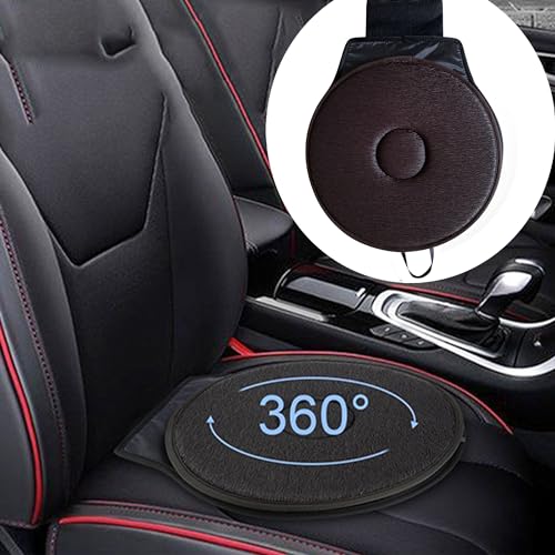 SUQ Autositzkissen, 360 Kissen Rutschkissen Rollstuhl Auto Drehkissen, Plattenspieler Multifunktional für Kissen Stuhl Hocker Einfache Autos, tragbares Memory-Schaumstoff-Sitzkissen (Braun)