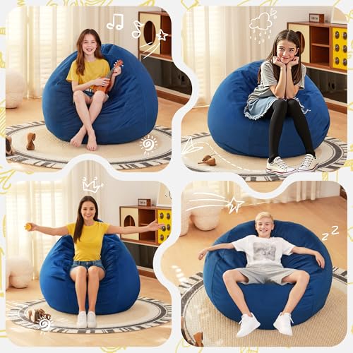 Image of HABUTWAY 2FT Bean Bag Chair, 2' Beanbags Small Bean Bag Chairs with Filling, Teardrop Bean Bag Chair Luxurious Velvet Ultra Soft Fur with Removable Cover (Blue)