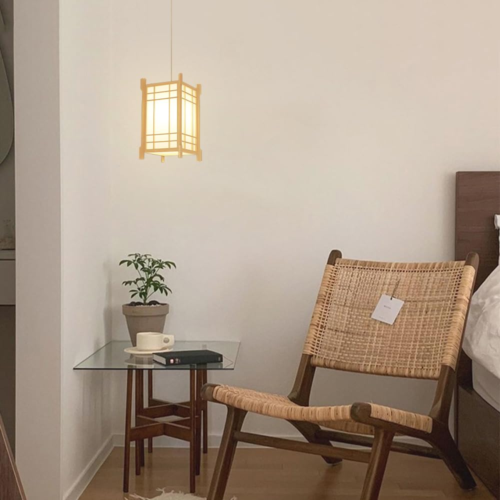 Jadssox Lampa wisząca z latarnią w stylu japońskim Drewniany żyrandol Wisząca lampa sufitowa Oprawa oświetleniowa, E27 Lampy wiszące do sypialni Restauracja Kawiarnia Herbaciarnia Bar Oświetlenie do j