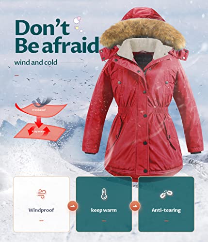 Image of CREATMO US Girl's Long Winter Warm Parka Sherpa Trimmed Collar Puffer Ski Jacket Coat