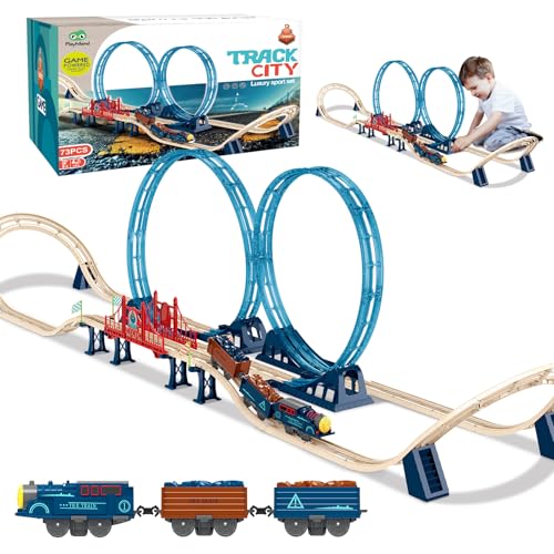 Train Set for Kids 69Pc Train Track Set with Trains and Accessories – Developmental Toy- All Aboard Train Set – 3 Years +