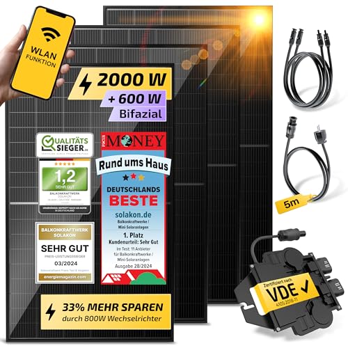 Solakon Balkonkraftwerk 2000W komplett Steckdose - Balkonkraftwerk 2000 Watt neuester...