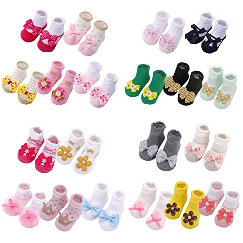 Image of BOMAIS 20 Packs Newborn Baby Girls Socks, 0-24 Months Bow Pattern,