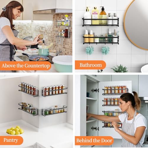 Portaspezie da Appendere Salvaspazio per Cucina, 4 Pezzi Organizer Scaffale per Barattoli di Spezie e Condimenti - immagine 6