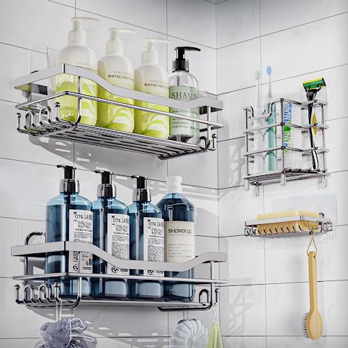 image for QQJOYCCI 4 Pack Shower Caddies Bathroom Shelf,No Drilling Adhesive Bat